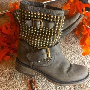 Gray studded boots